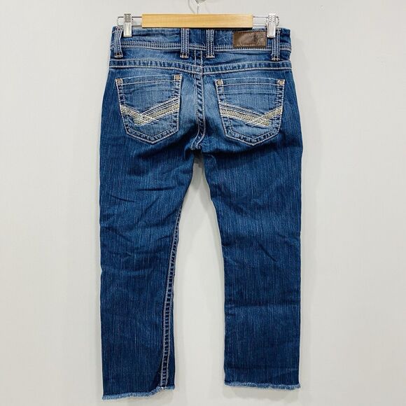 BKE 26 Blue Stella Embroidered Straight Leg Cropped Denim Raw Hem Jeans 28x24 - Picture 1 of 16